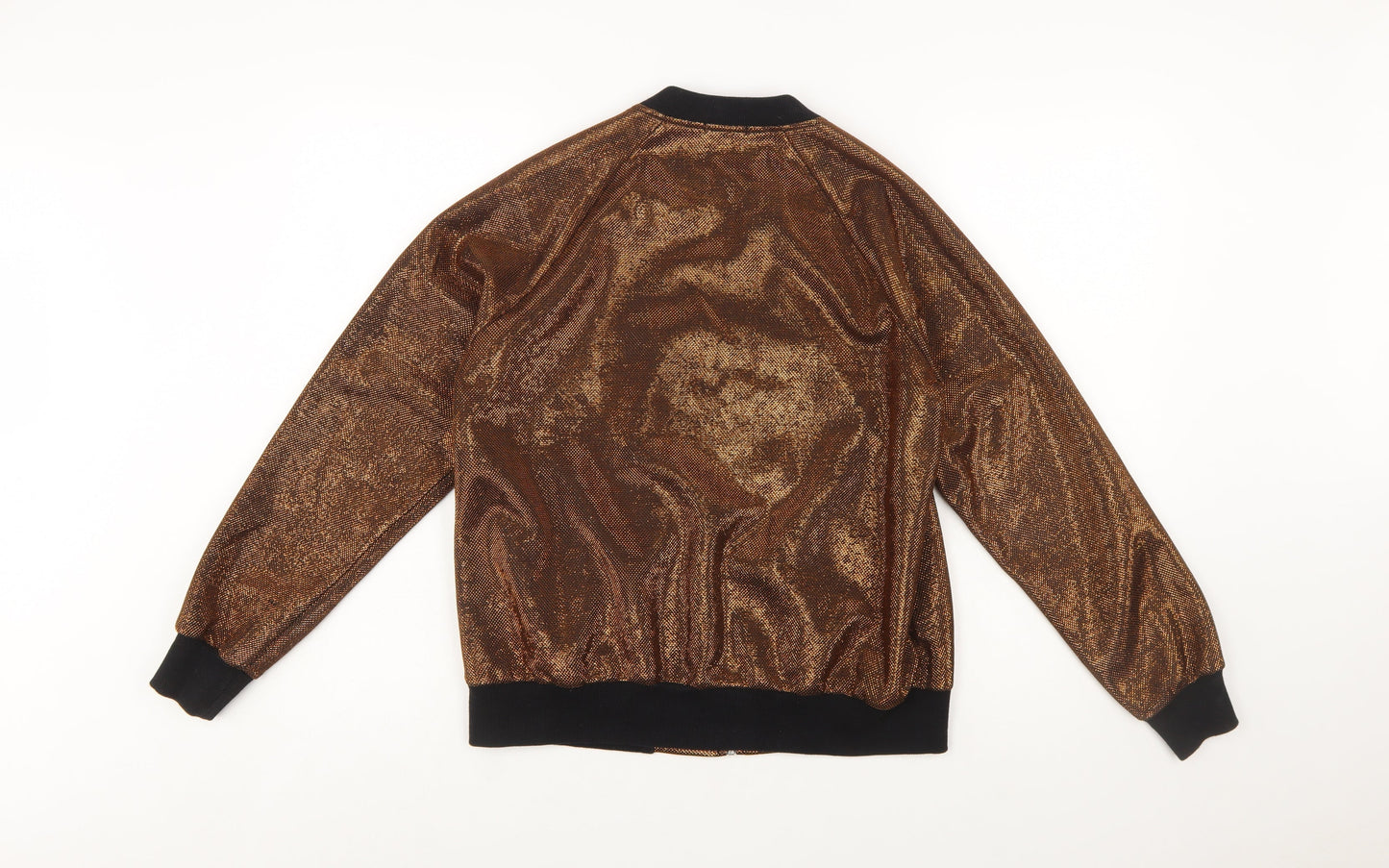 Forever 21 Women Bronze Metallic Full Zip Bomber Sweatshirt Size S
