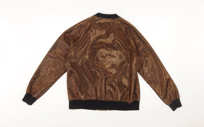 Forever 21 Women Bronze Metallic Full Zip Bomber Sweatshirt Size S
