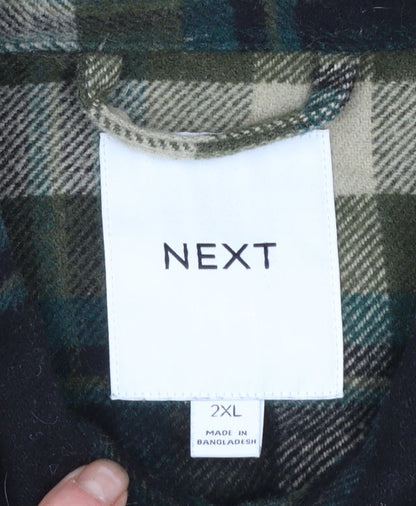Next Men's Green Plaid Flannel Button-Up Shirt 2XL Regular Fit