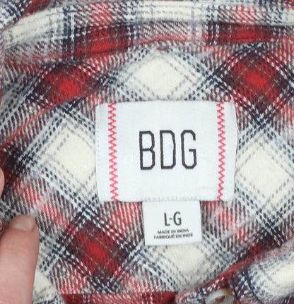 BDG Women's Red Checked Flannel Button-Up Shirt Size L