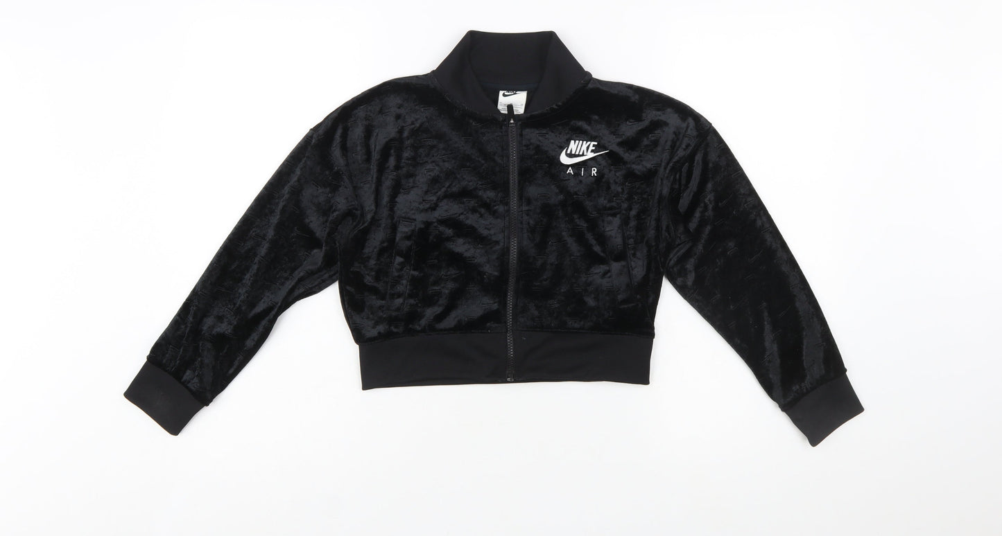Nike Girls Black Velour Full Zip Sweatshirt Hoodie M 137-146cm