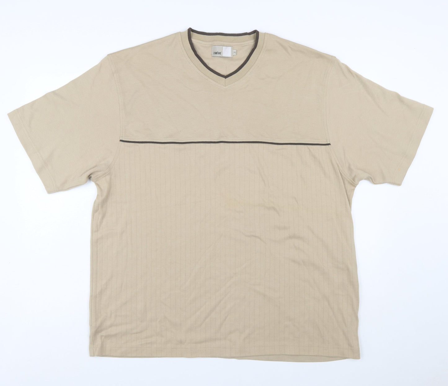 Zantos Men Beige V-Neck Short Sleeve Cotton Blend T-Shirt XL