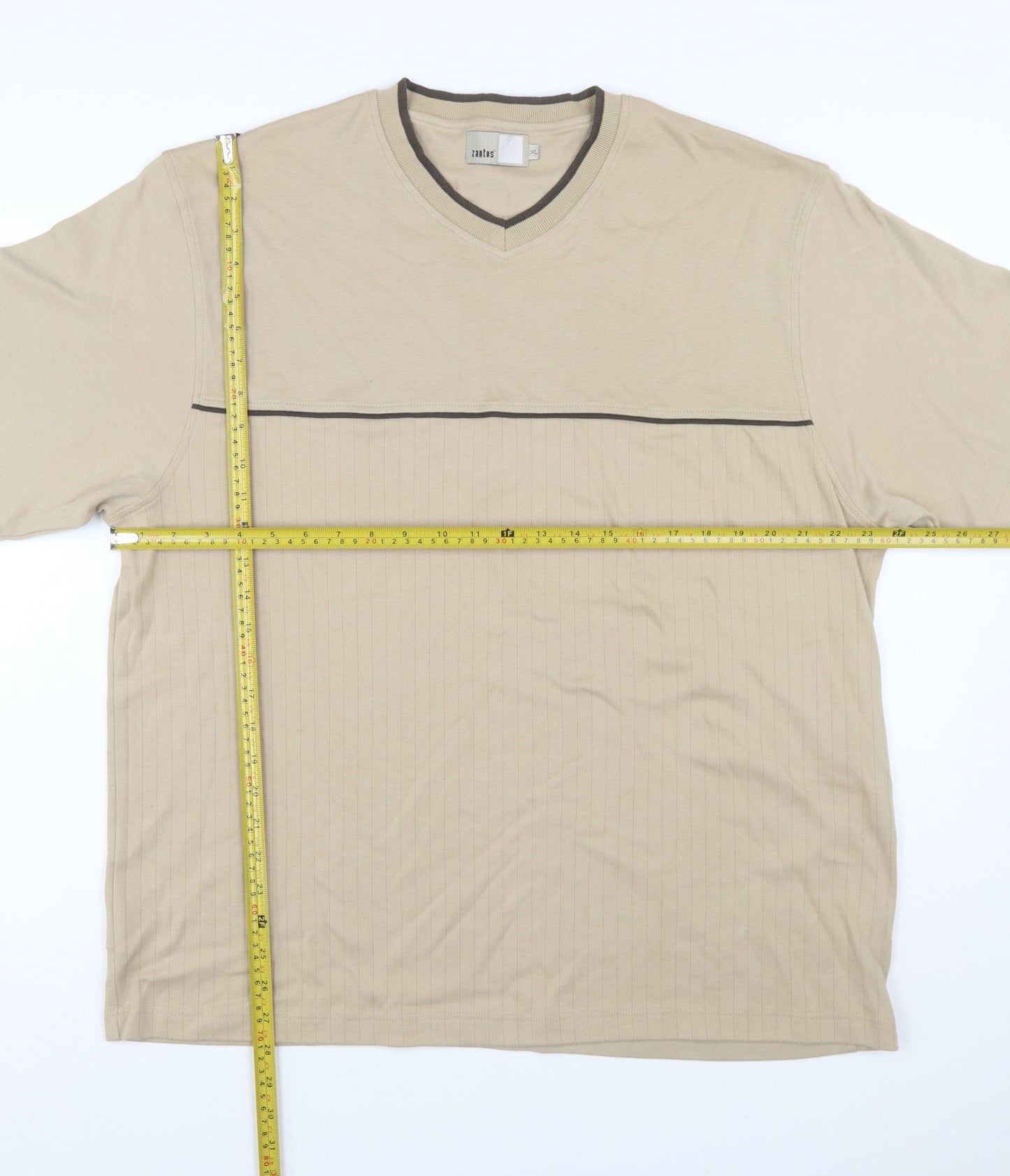 Zantos Men Beige V-Neck Short Sleeve Cotton Blend T-Shirt XL
