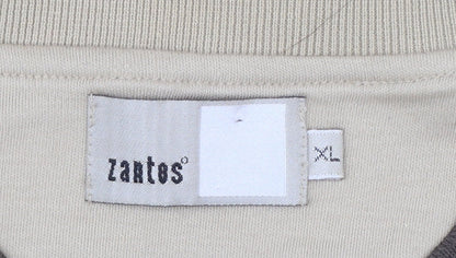 Zantos Men Beige V-Neck Short Sleeve Cotton Blend T-Shirt XL