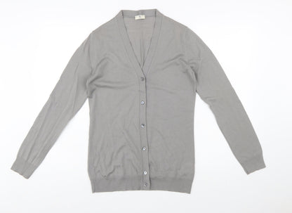 Cerruti Women Grey Merino Wool V-Neck Cardigan L