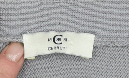 Cerruti Women Grey Merino Wool V-Neck Cardigan L