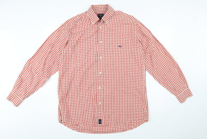 OldRiver Men's Red Check Long Sleeve Cotton Button-Up Shirt L