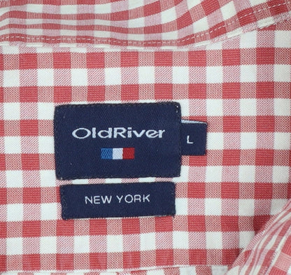 OldRiver Men's Red Check Long Sleeve Cotton Button-Up Shirt L