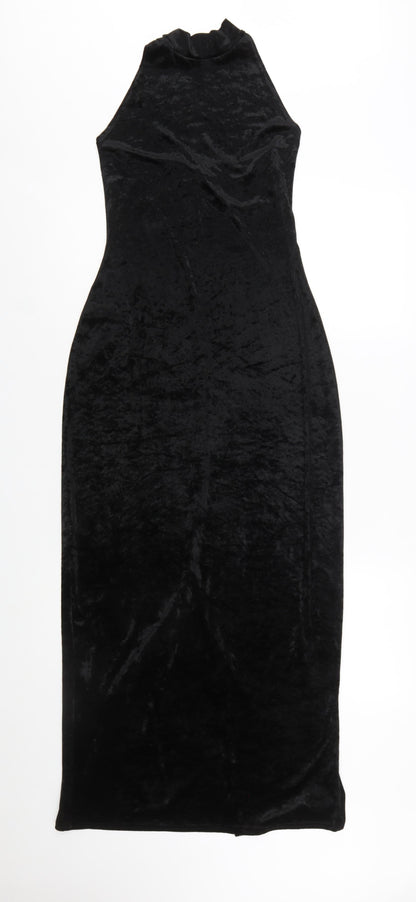 Wallis Women’s Black Velvet Halter Bodycon Midi Dress Size 12