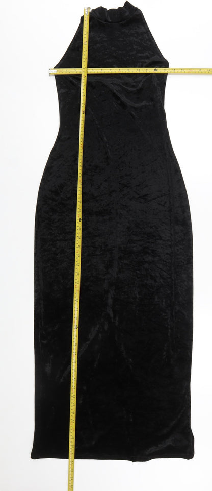 Wallis Women’s Black Velvet Halter Bodycon Midi Dress Size 12
