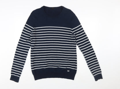 Helly Hansen Men's Blue Striped Cotton Crew Neck Jumper L Regular