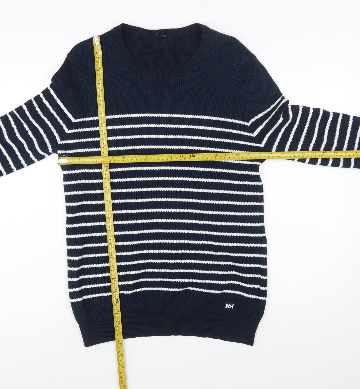 Helly Hansen Men's Blue Striped Cotton Crew Neck Jumper L Regular