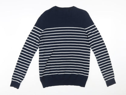 Helly Hansen Men's Blue Striped Cotton Crew Neck Jumper L Regular