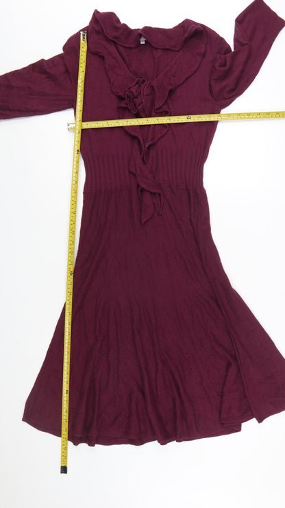 Marks and Spencer Women’s Purple Knit Ruffle Fit & Flare Dress Size 14