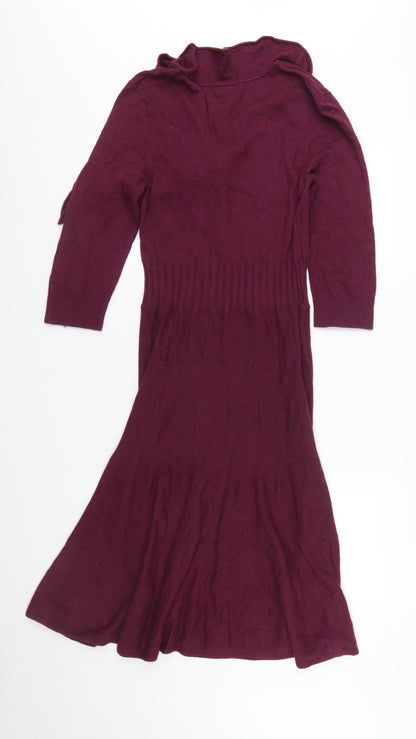 Marks and Spencer Women’s Purple Knit Ruffle Fit & Flare Dress Size 14