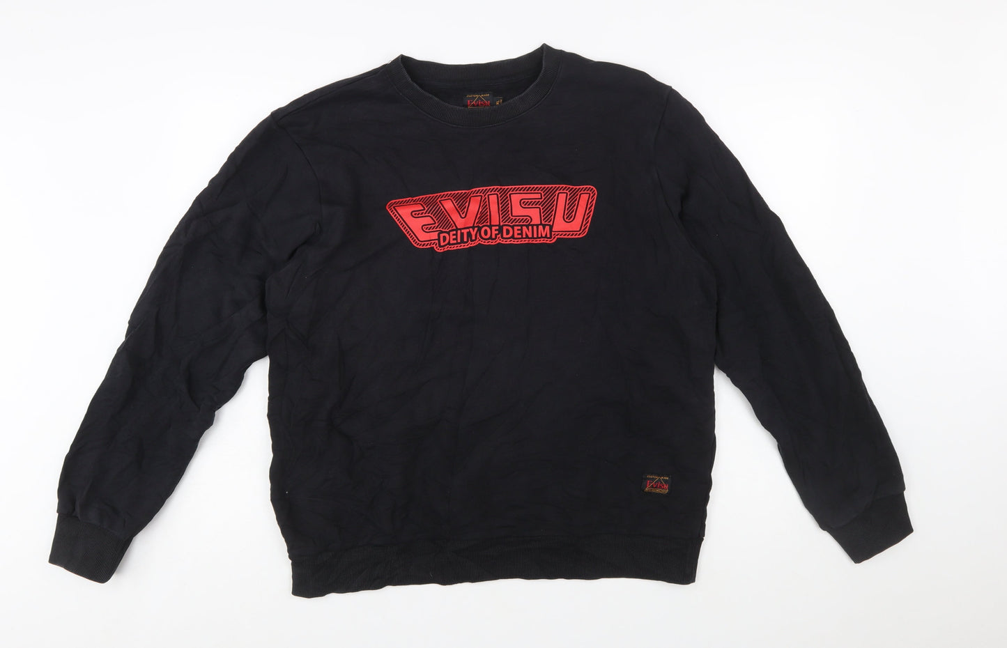 Evisu Men's Black XL Pullover Sweatshirt Crew Neck Graphic Logo Cotton