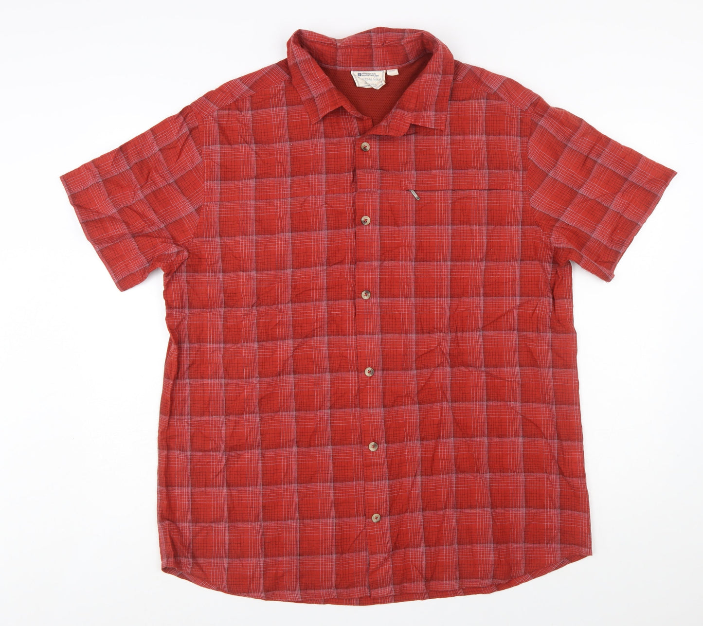 Mountain Warehouse Men's Red Check Short Sleeve Cotton Button-Up Shirt XL