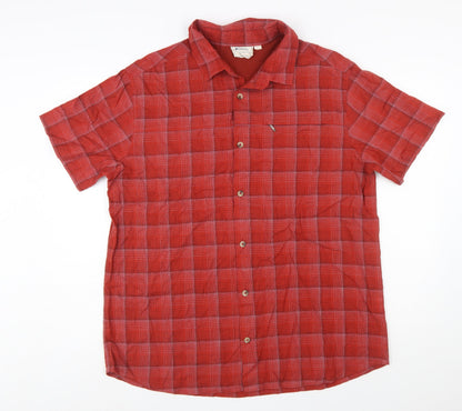 Mountain Warehouse Men's Red Check Short Sleeve Cotton Button-Up Shirt XL