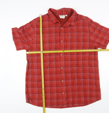 Mountain Warehouse Men's Red Check Short Sleeve Cotton Button-Up Shirt XL