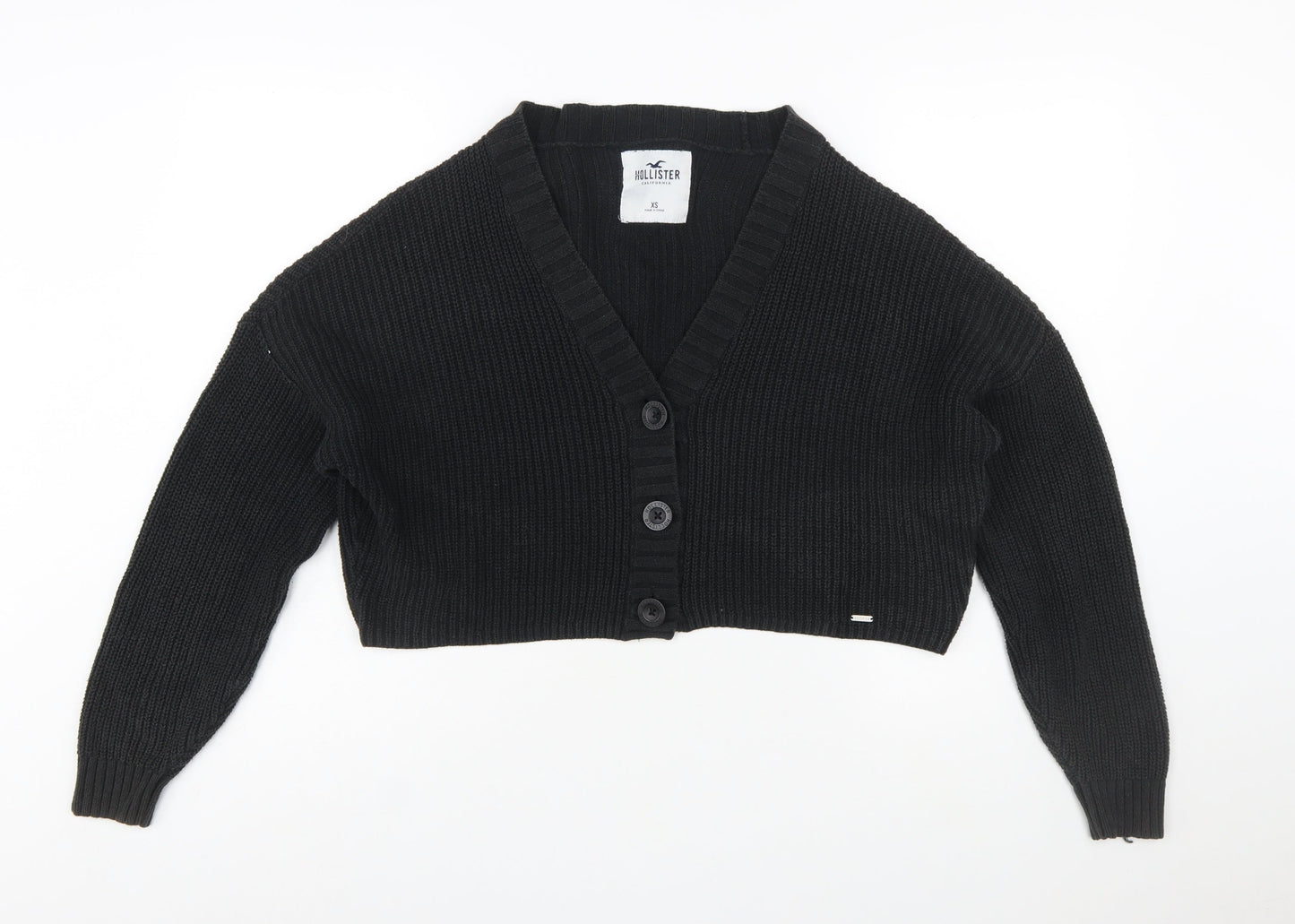 Hollister Womens Black XS Chunky Knit Button Cardigan Jumper