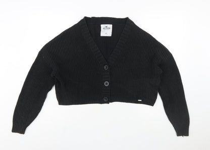 Hollister Womens Black XS Chunky Knit Button Cardigan Jumper