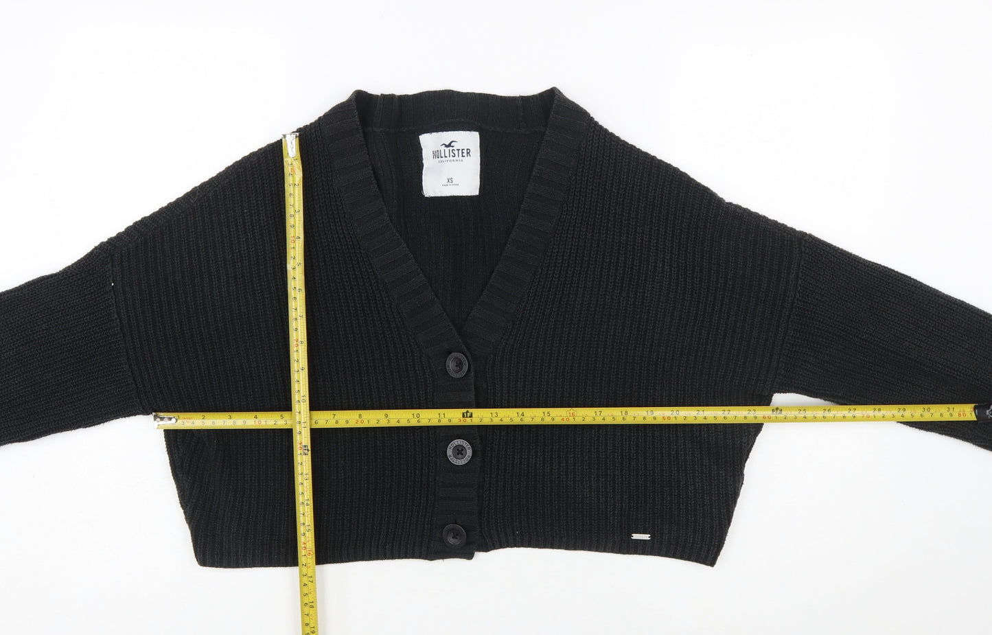Hollister Womens Black XS Chunky Knit Button Cardigan Jumper