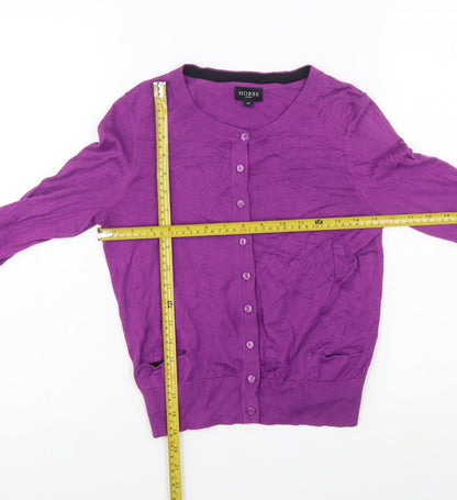Hobbs Women Purple Cotton Cardigan Size 10 Button Front Knit