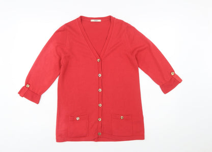 Marks and Spencer Women Red V-Neck 3/4 Sleeve Button Cardigan Size 10