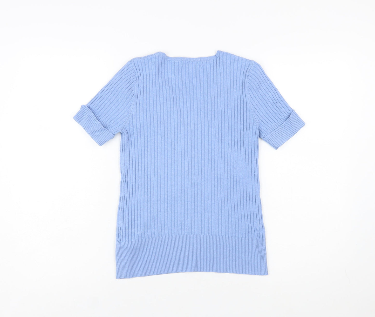 Marks and Spencer Women’s Blue Short Sleeve Henley Ribbed Knit Jumper Size 10