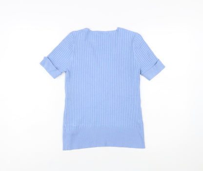Marks and Spencer Women’s Blue Short Sleeve Henley Ribbed Knit Jumper Size 10