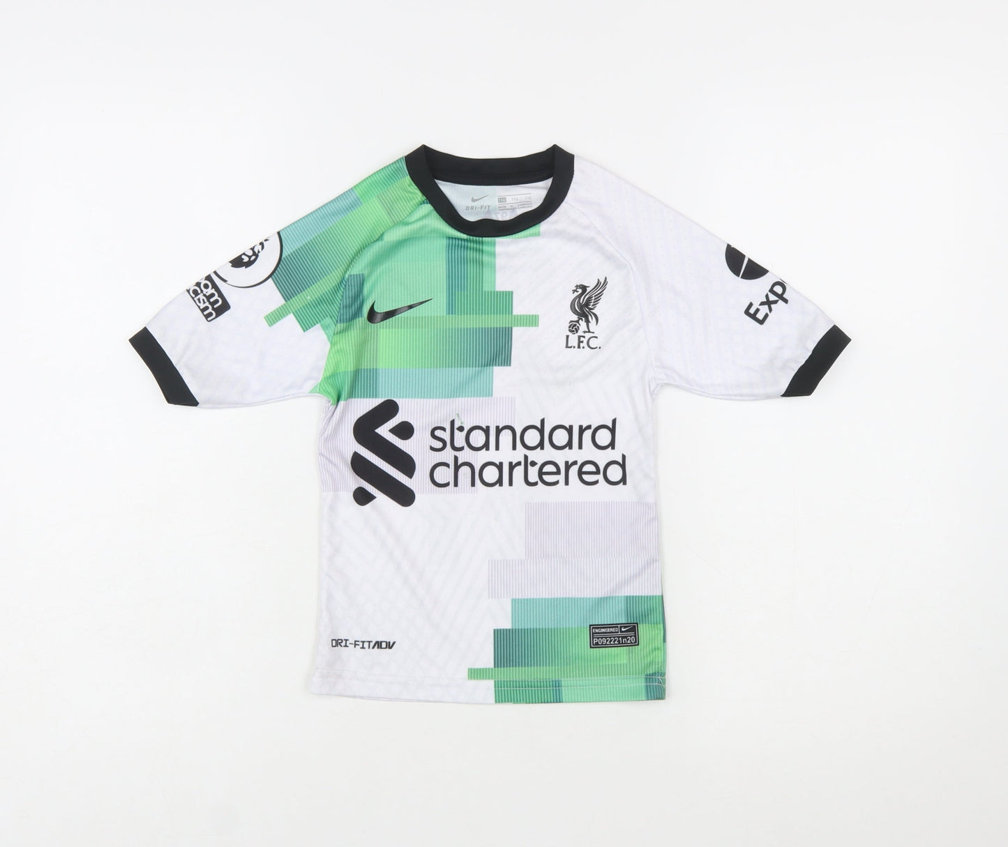 Nike Boys Liverpool FC White Green Football Shirt Size 6 Years Dri-FIT