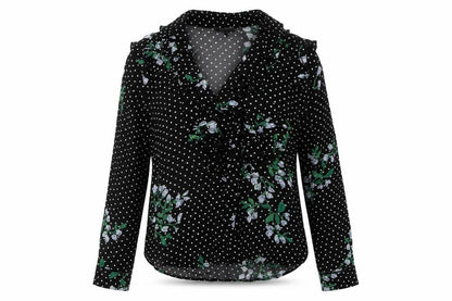 Ganni Women’s Black Floral Polka Dot Wrap Blouse Size 8