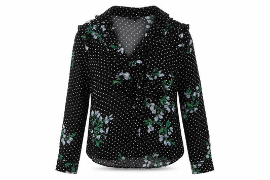 Ganni Women’s Black Floral Polka Dot Wrap Blouse Size 8