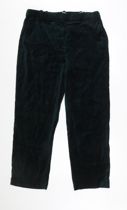 Marks and Spencer Womens Green Velvet Regular Fit Trousers Size 16