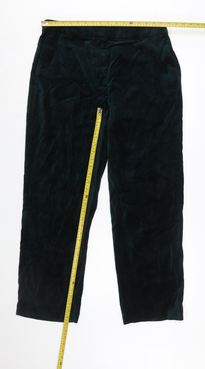 Marks and Spencer Womens Green Velvet Regular Fit Trousers Size 16