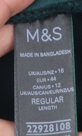 Marks and Spencer Womens Green Velvet Regular Fit Trousers Size 16