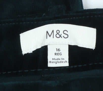 Marks and Spencer Womens Green Velvet Regular Fit Trousers Size 16
