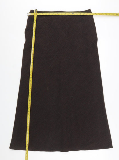 Marks and Spencer Women Brown Wool Blend A-Line Midi Skirt Size 16