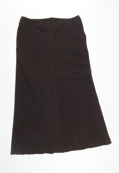 Marks and Spencer Women Brown Wool Blend A-Line Midi Skirt Size 16