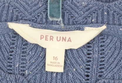 Marks and Spencer Per Una Women's Blue Knit Jumper Size 16