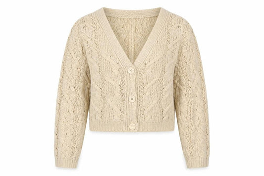 ASOS Design Women's Beige Cable-Knit V-Neck Cardigan UK 8