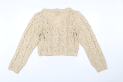 ASOS Design Women's Beige Cable-Knit V-Neck Cardigan UK 8