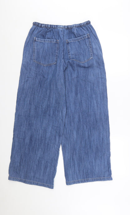 Marks and Spencer Women Blue Size 12 Petite Wide-Leg Denim Jeans
