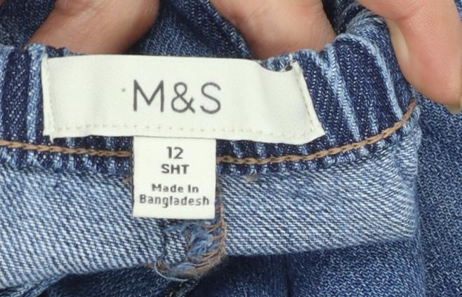 Marks and Spencer Women Blue Size 12 Petite Wide-Leg Denim Jeans