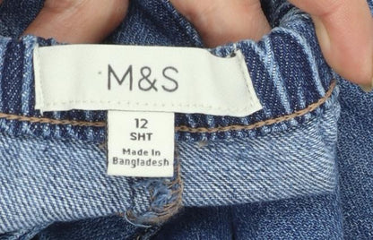 Marks and Spencer Women Blue Size 12 Petite Wide-Leg Denim Jeans
