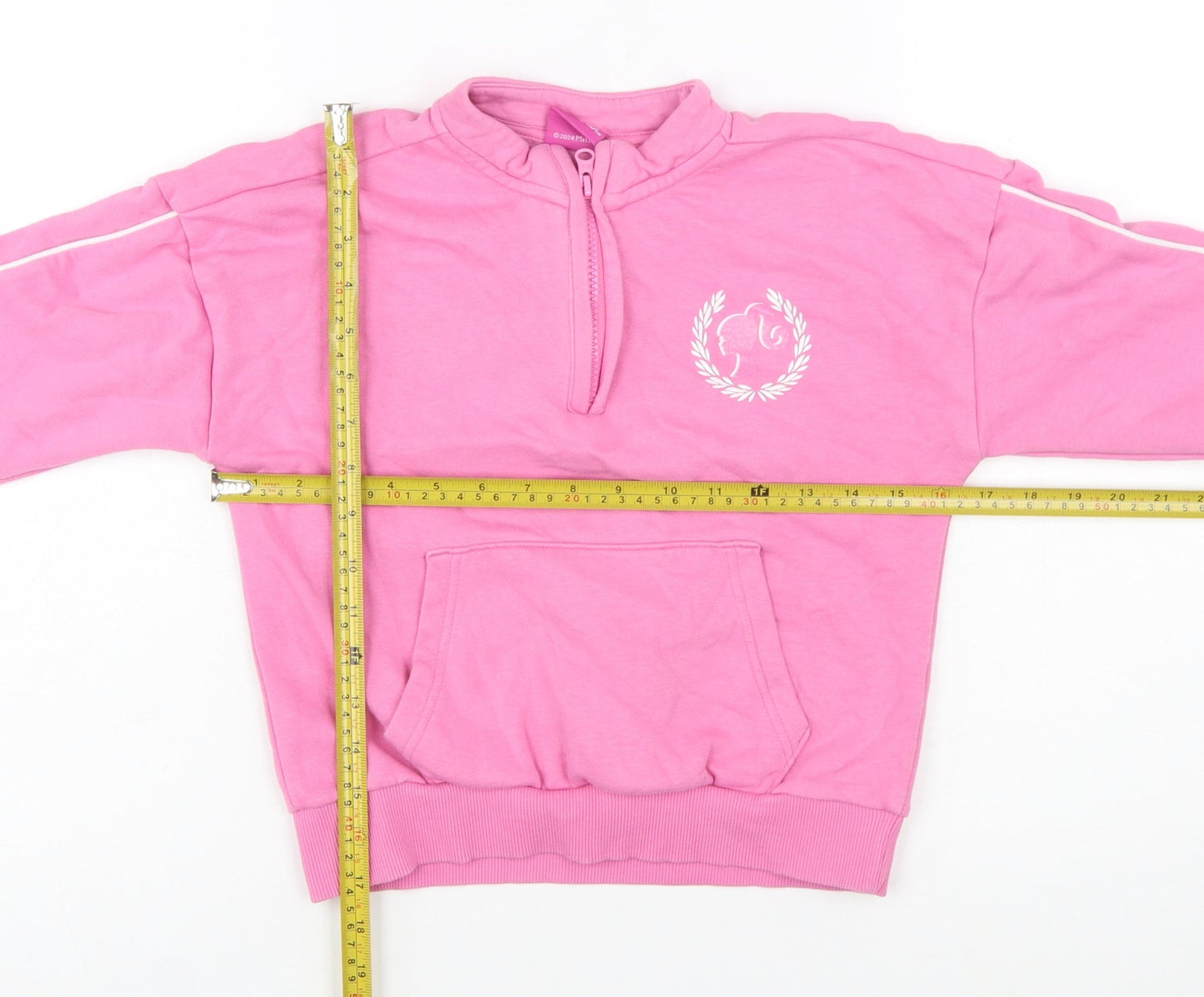 George Girls Pink Barbie 1/4 Zip Long Sleeve Pullover Sweatshirt 6-7 Years