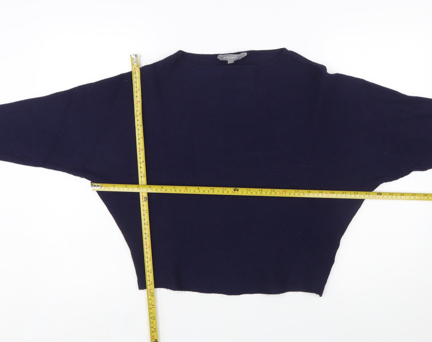 Principles Women Blue Boat Neck Relaxed Fit Knit Jumper M