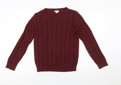 H&M Women Red Cable-Knit Crew Neck Long Sleeve Jumper Size S