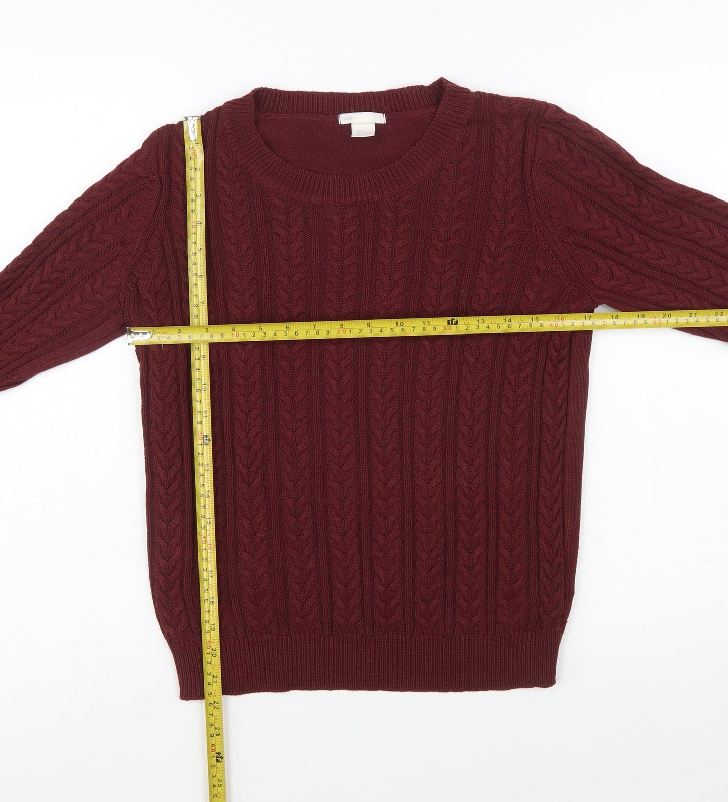 H&M Women Red Cable-Knit Crew Neck Long Sleeve Jumper Size S
