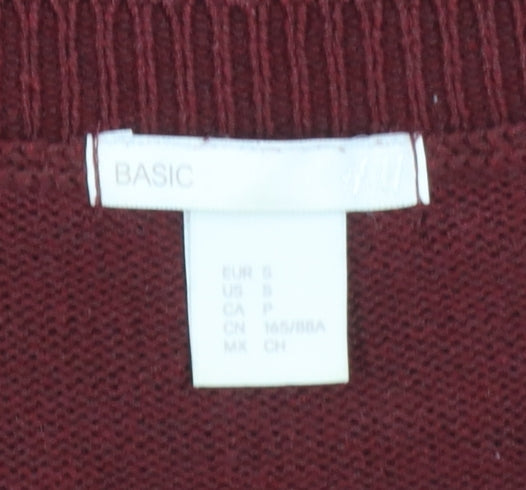 H&M Women Red Cable-Knit Crew Neck Long Sleeve Jumper Size S
